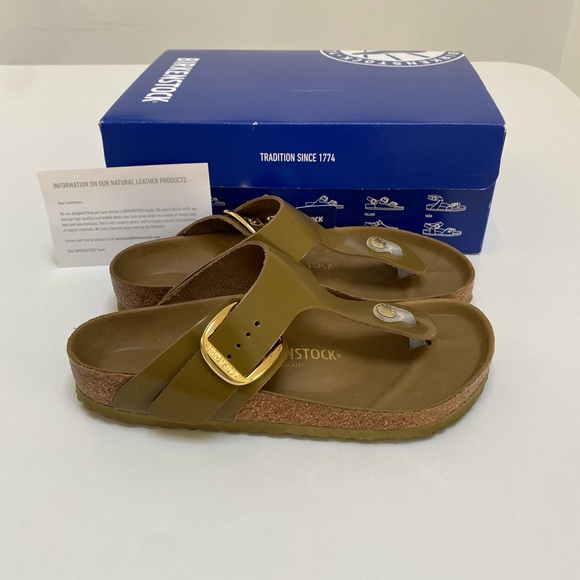 Birkenstock Gizeh Big Buckle Sandal High Shine Mud Green sz 39EU/8US New in Box - Picture 2 of 7